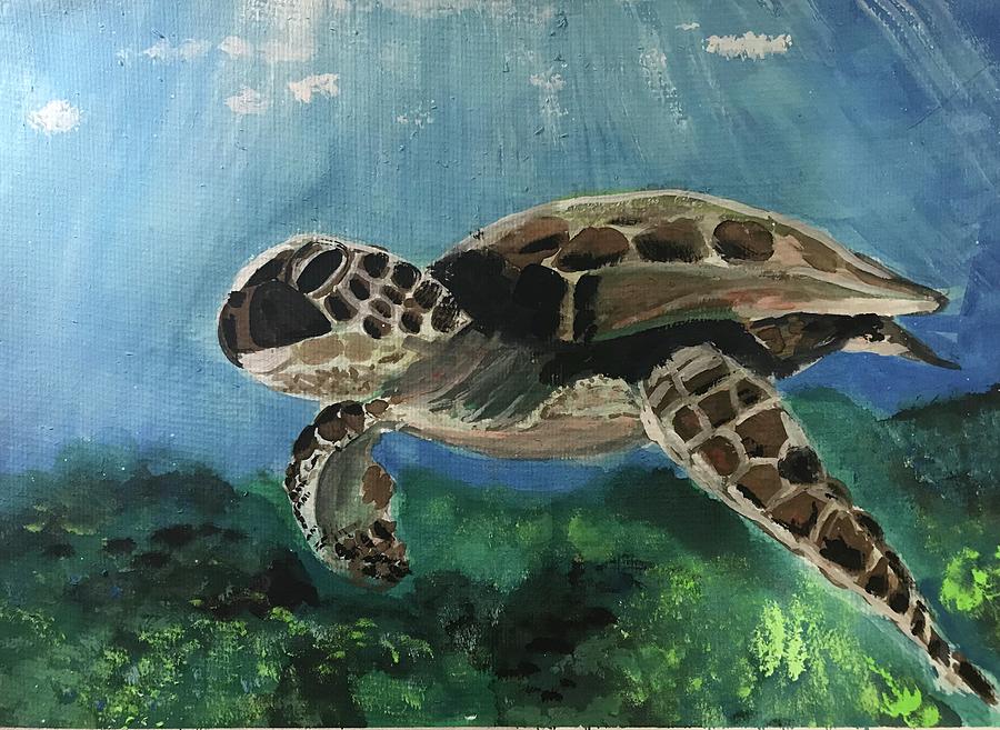 Sea Turtle by the Sunlight Painting by Eileen Backman