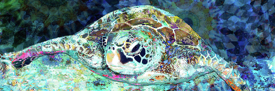 Sea Turtle Charm Beach Art Painting by Sharon Cummings