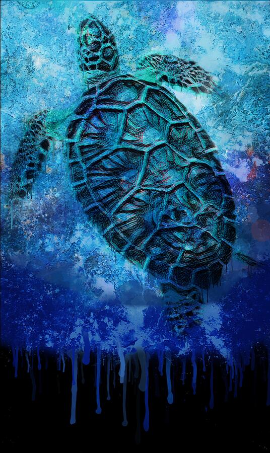 Sea Turtle Deep Sea Blue Digital Art by Jeremy Lyman