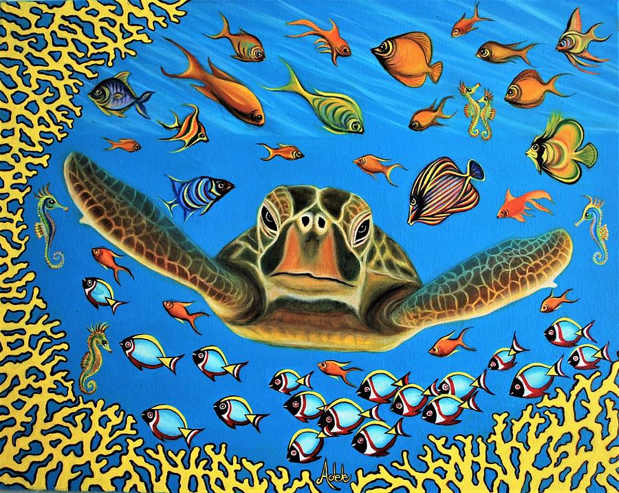 Sea Turtle Delight Painting by Adele Moscaritolo