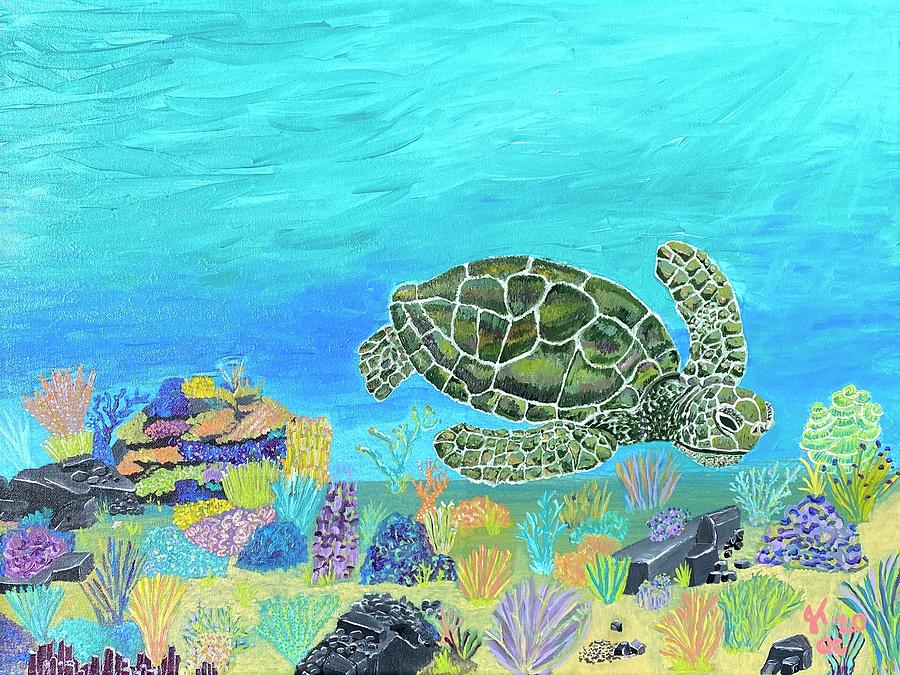 Sea Turtle Exploring Coral Painting by Jennifer Turner - Fine Art America