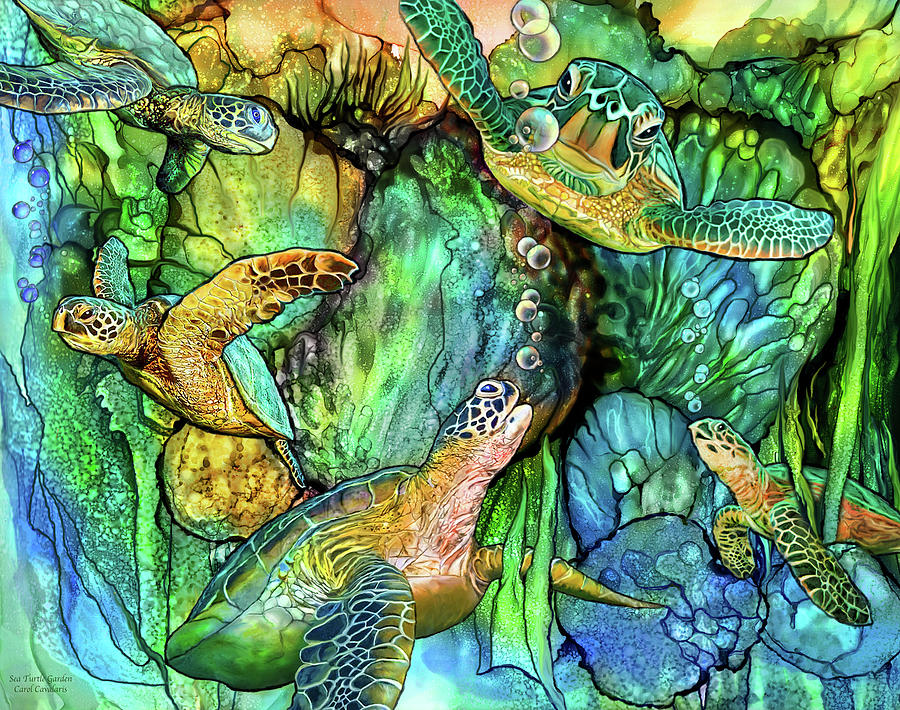 Sea Turtle Garden Mixed Media by Carol Cavalaris
