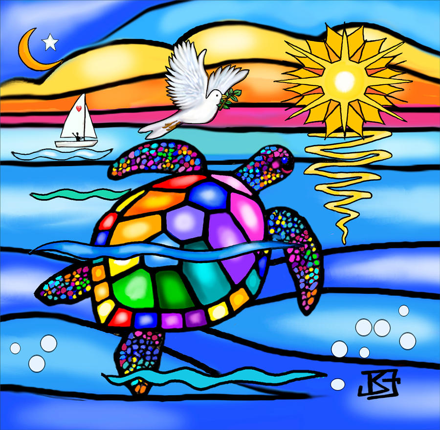 Sea Turtle Glowing Digital Art by Jean Batzell Fitzgerald