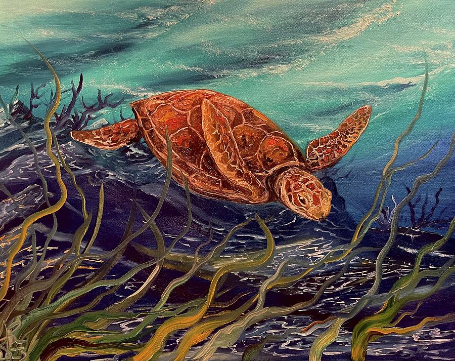 Sea Turtle In Flight Painting By Jim Russell - Fine Art America