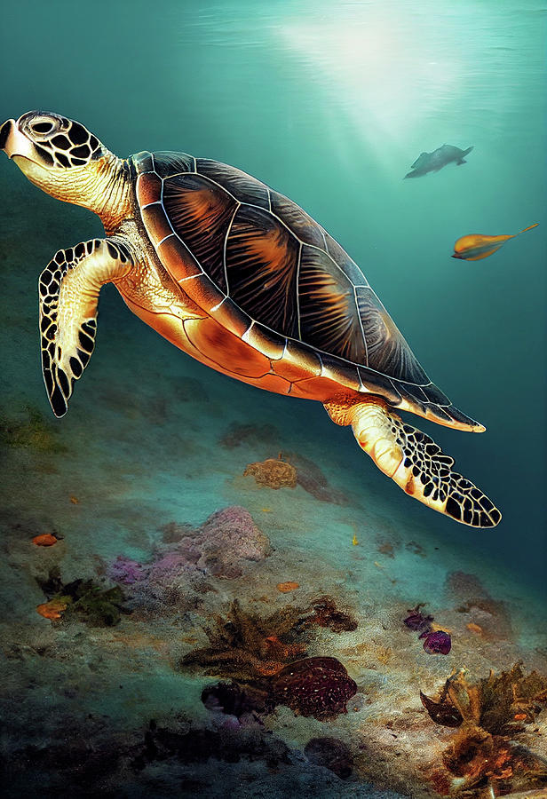 Sea Turtle in the Ocean Digital Art by Billy Bateman - Pixels