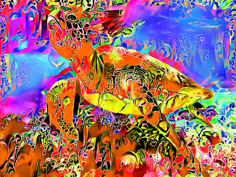 Sea Turtle in Vibrant Contemporary Modern Art 20220317 Photograph by Wingsdomain Art and Photography