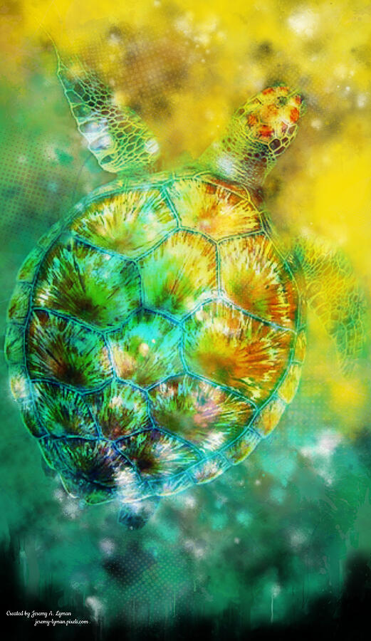 Turtle Digital Art - Sea Turtle Lime Green by Jeremy Lyman