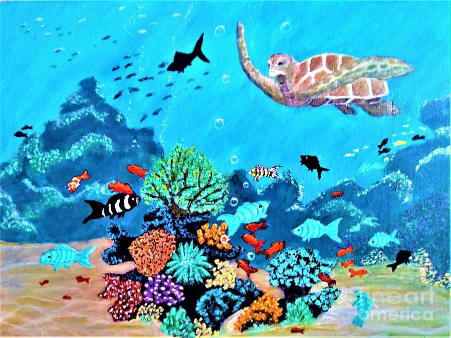 Sea Turtle On Coral Reef Painting by Ronald Bryant - Fine Art America