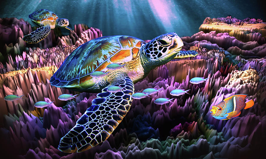 Sea Turtle Passing Digital Art