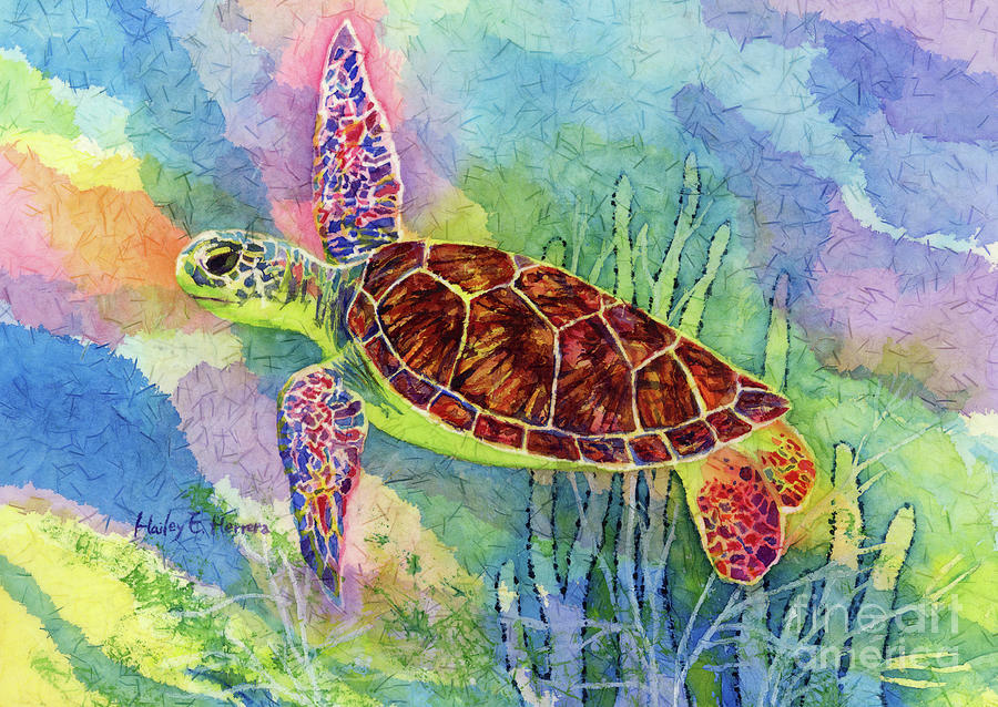 Turtle Painting - Sea Turtle-pastel colors by Hailey E Herrera