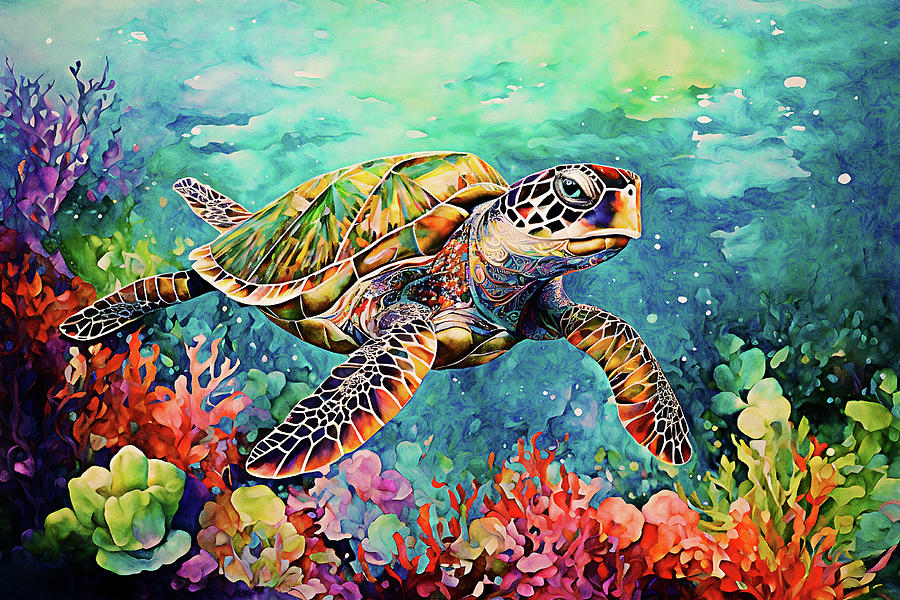 Sea Turtle Digital Art by Peggy Collins