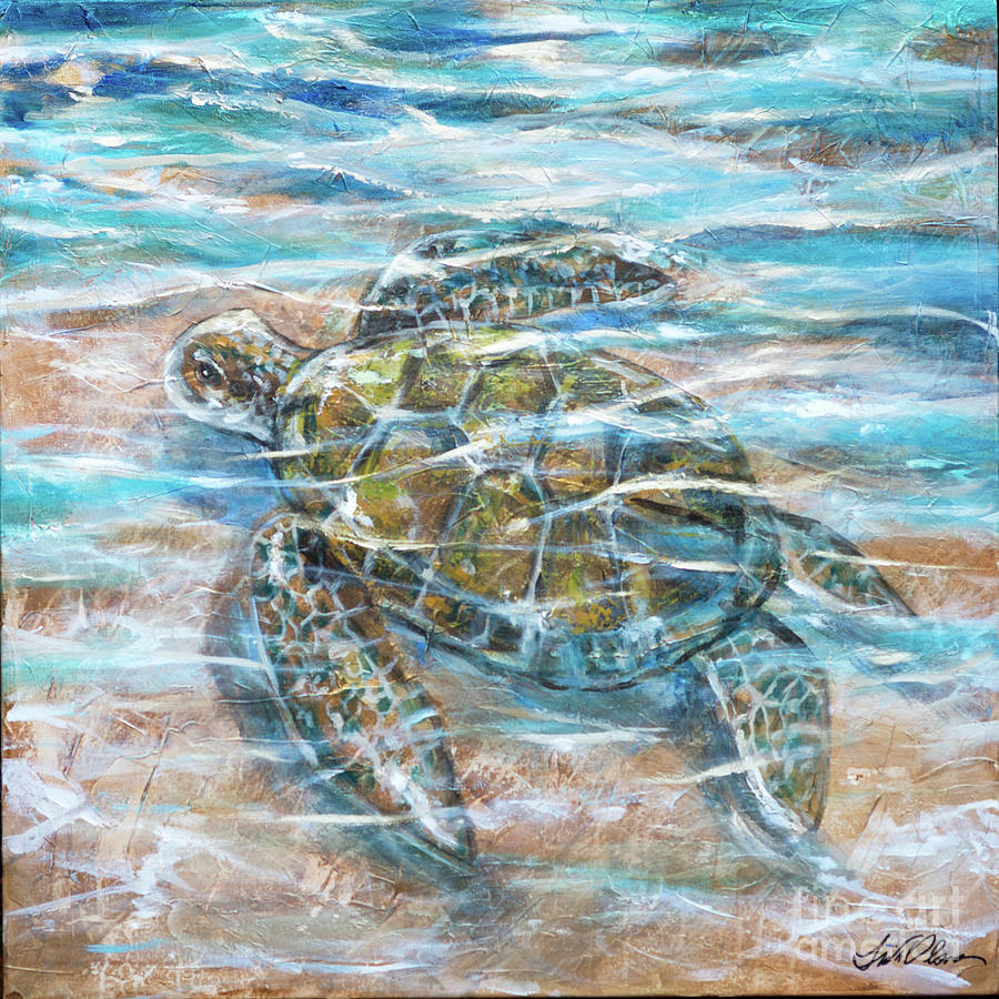 Sea Turtle Shallows Painting by Linda Olsen