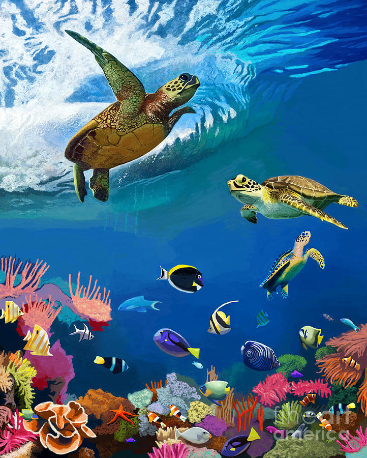Sea Turtle Splash Painting by Jackie Case