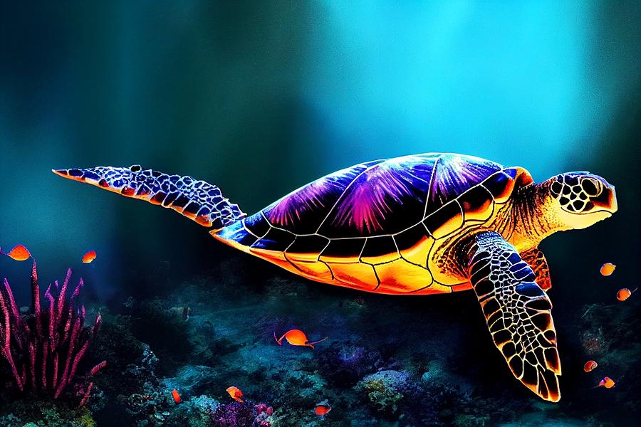 Sea turtle swimming away Digital Art by Khou Stansfield - Fine Art America