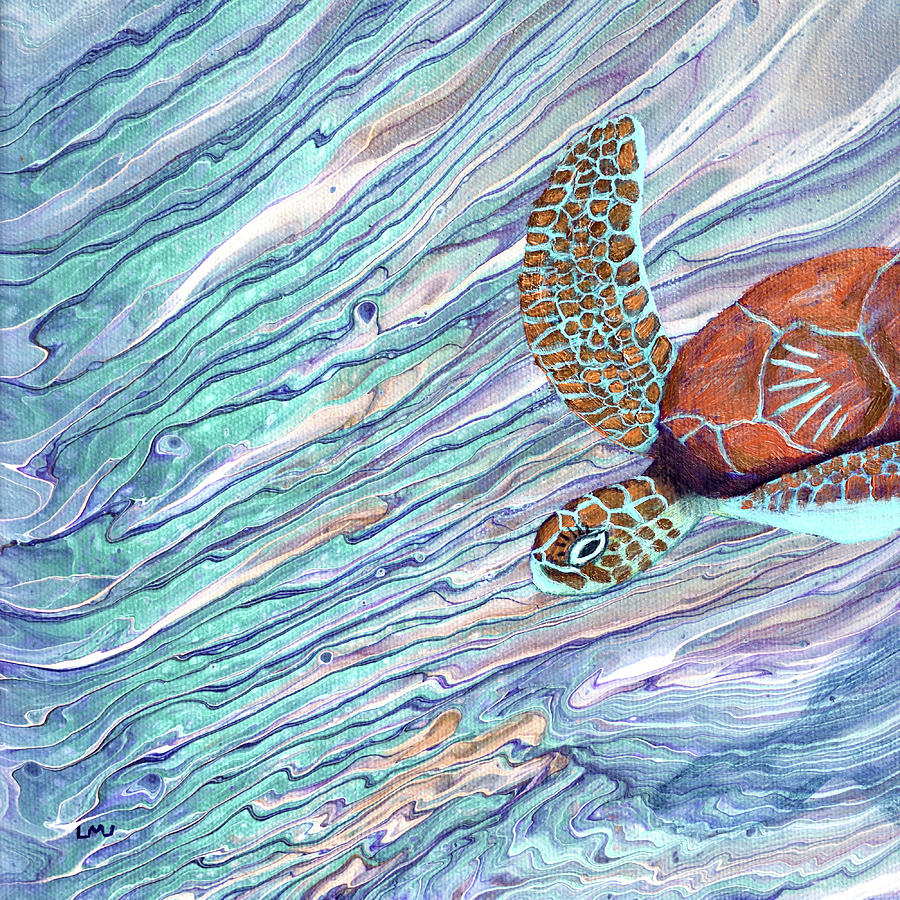 Sea Turtle Swimming By Painting by Laura Iverson