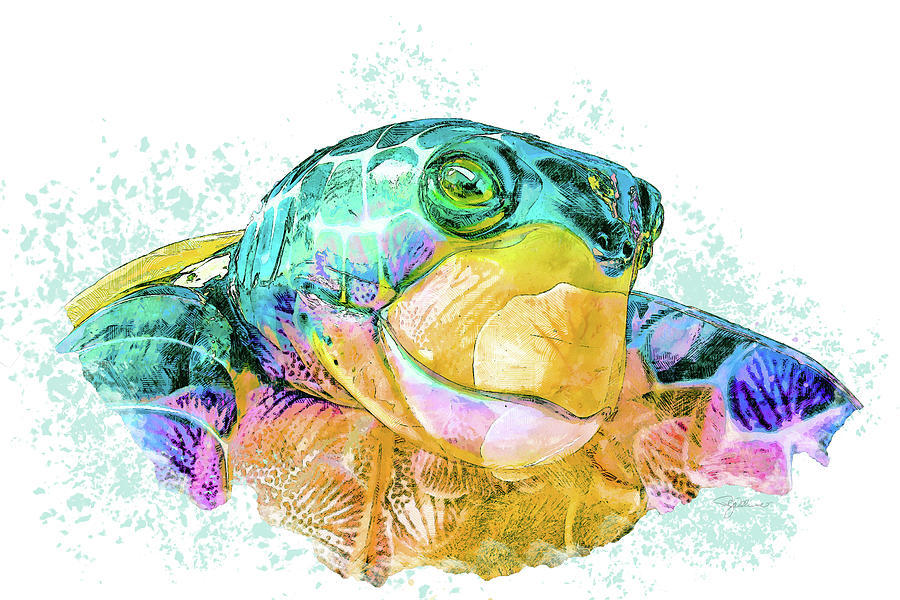 Sea Turtle Watercolor Mixed Media by Pamela Williams