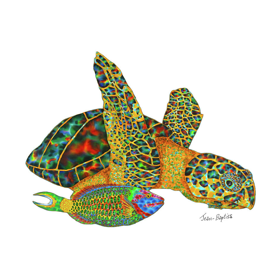 Sea Turtle white background Painting by Daniel Jean-Baptiste