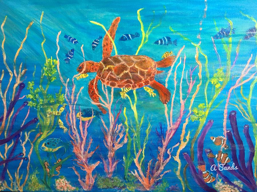 Sea Turtle World Painting by Anne Sands