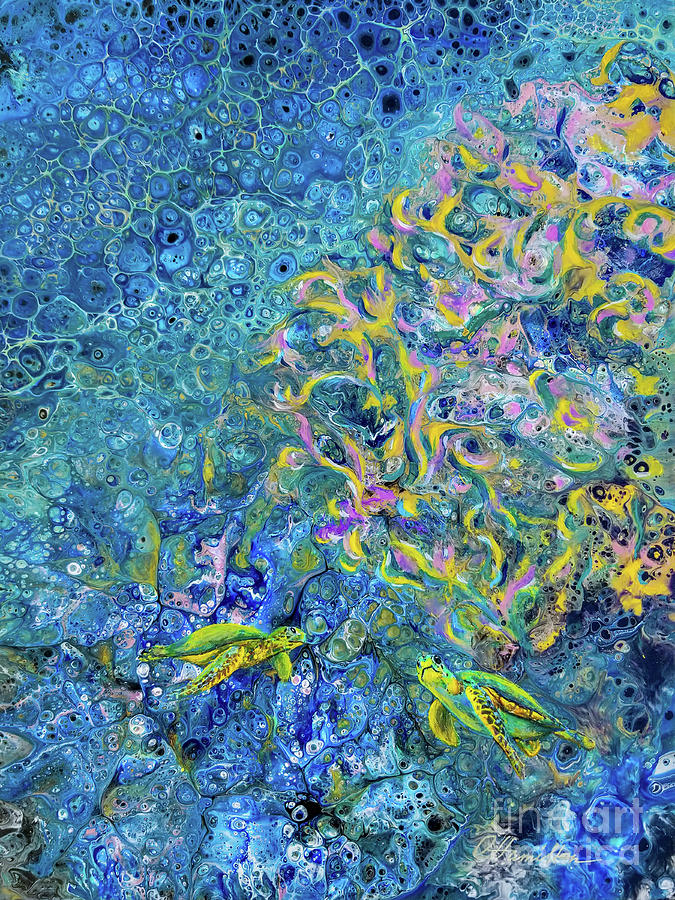 Sea Turtles and Coral Reef Painting by Olga Hamilton