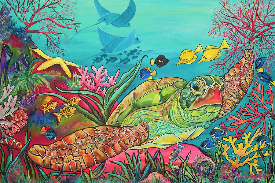 Sea Turtles Coral Reef Painting by Patti Schermerhorn
