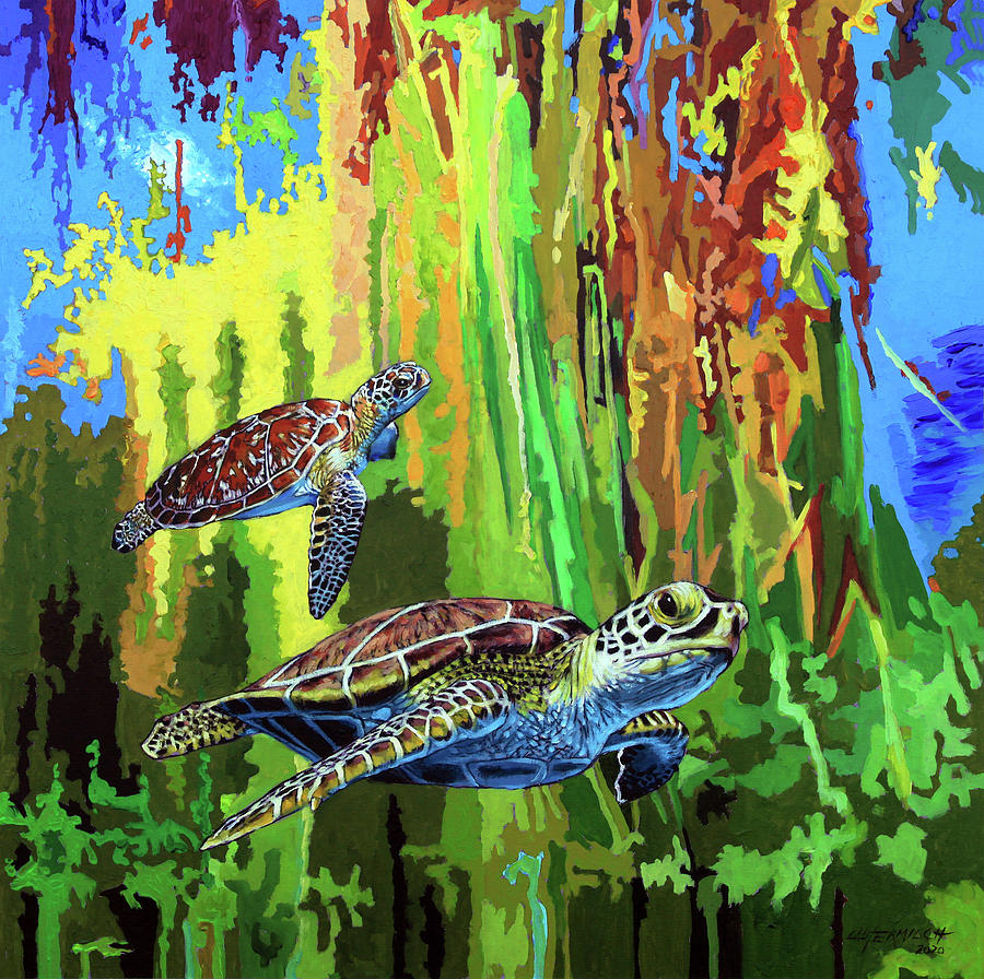 Sea Turtles in Heaven Painting by John Lautermilch