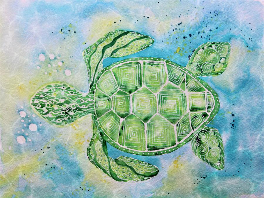 Sea Turtles Moonlight Swim Painting by Barbara Chichester