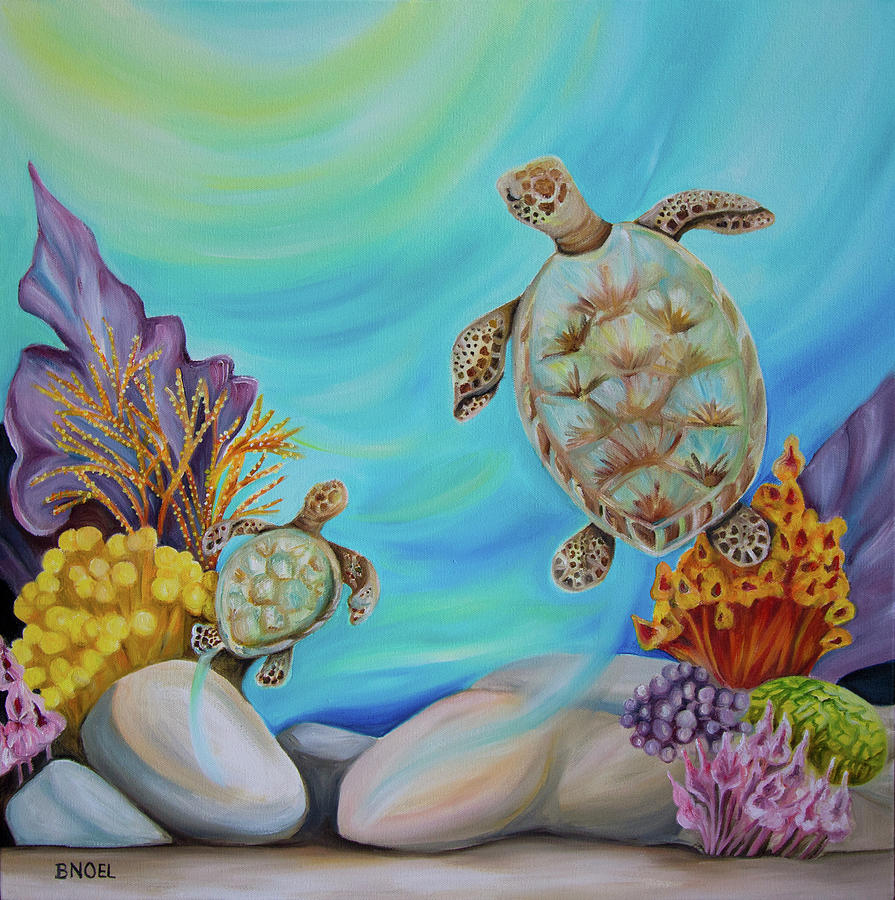 Sea Turtles No. 01 Painting by Barbara Noel
