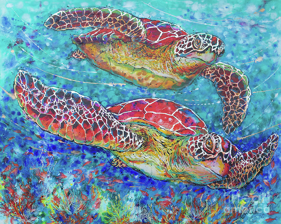 Sea Turtles on Coral Reef II  Painting by Jyotika Shroff
