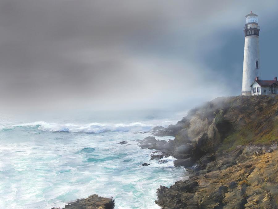 Sea View 286 Lighthouse Digital Art by Lucie Dumas