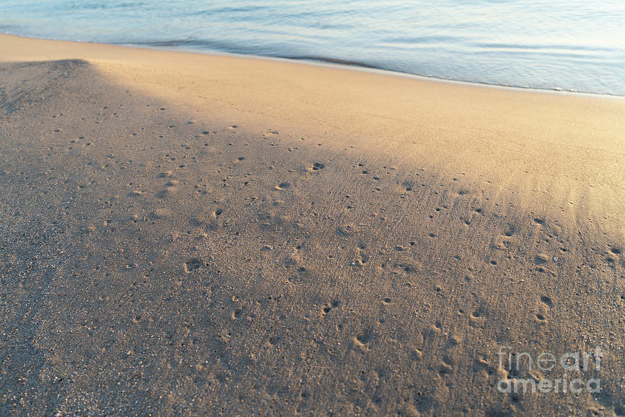 Sea water and traces in the beige sand 3, Mediterranean coast Photograph by Adriana Mueller