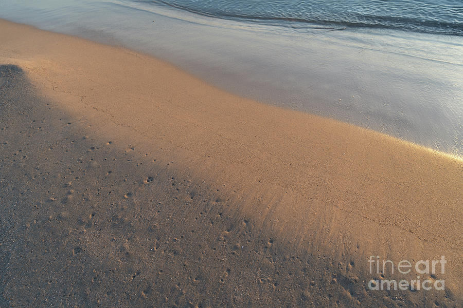 Sea water and traces in the beige sand 1, Mediterranean coast Photograph by Adriana Mueller