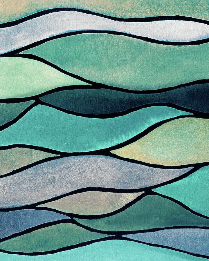 Sea Waves Batik Watercolor Organic Art Painting