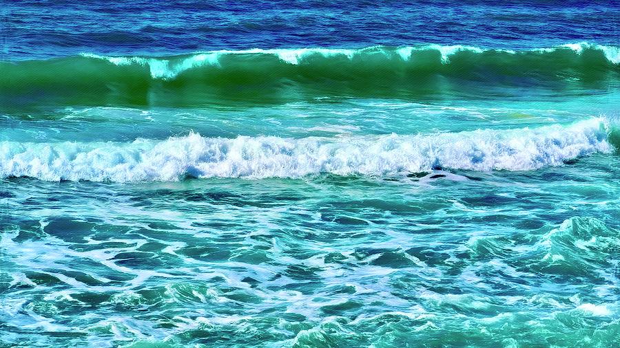Beach Digital Art - Sea Waves Green and Blue by Pamela Storch