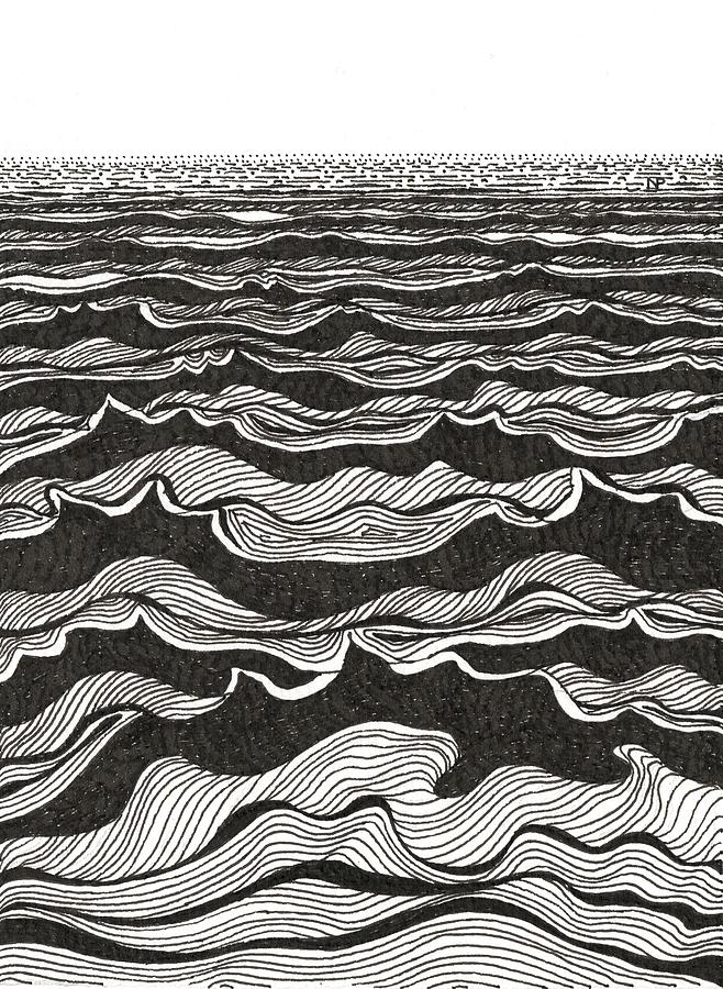 Black And White Drawing - Sea Waves by Nives Palmic
