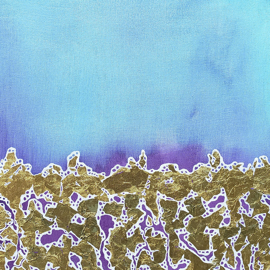 Seafoam Blue Purple Gold Leaf Abstract Mixed Media