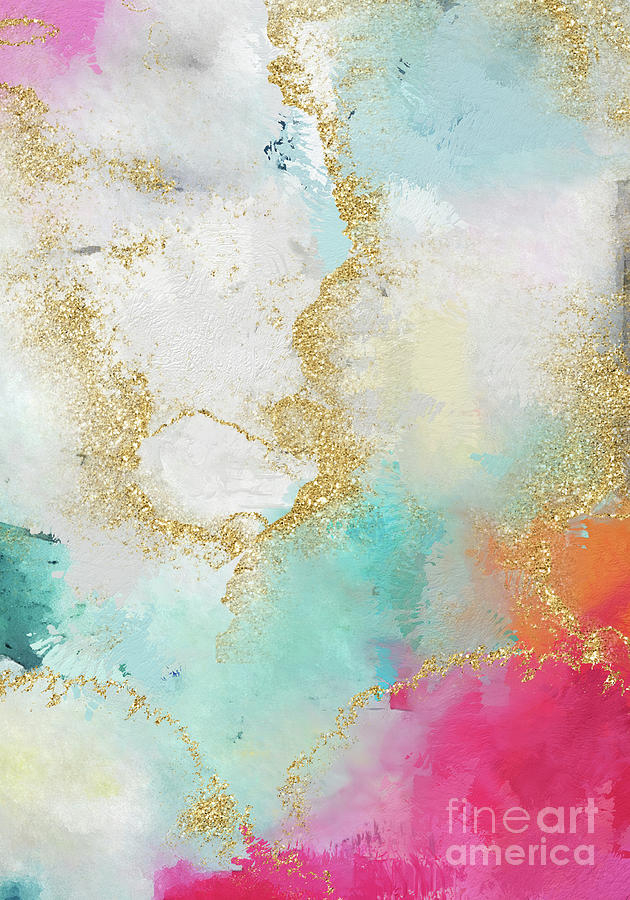 Seafoam Green, Pink And Gold Painting by Modern Art