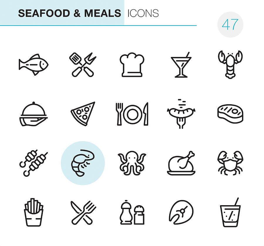Seafood and Meals - Pixel Perfect icons Drawing by Lushik