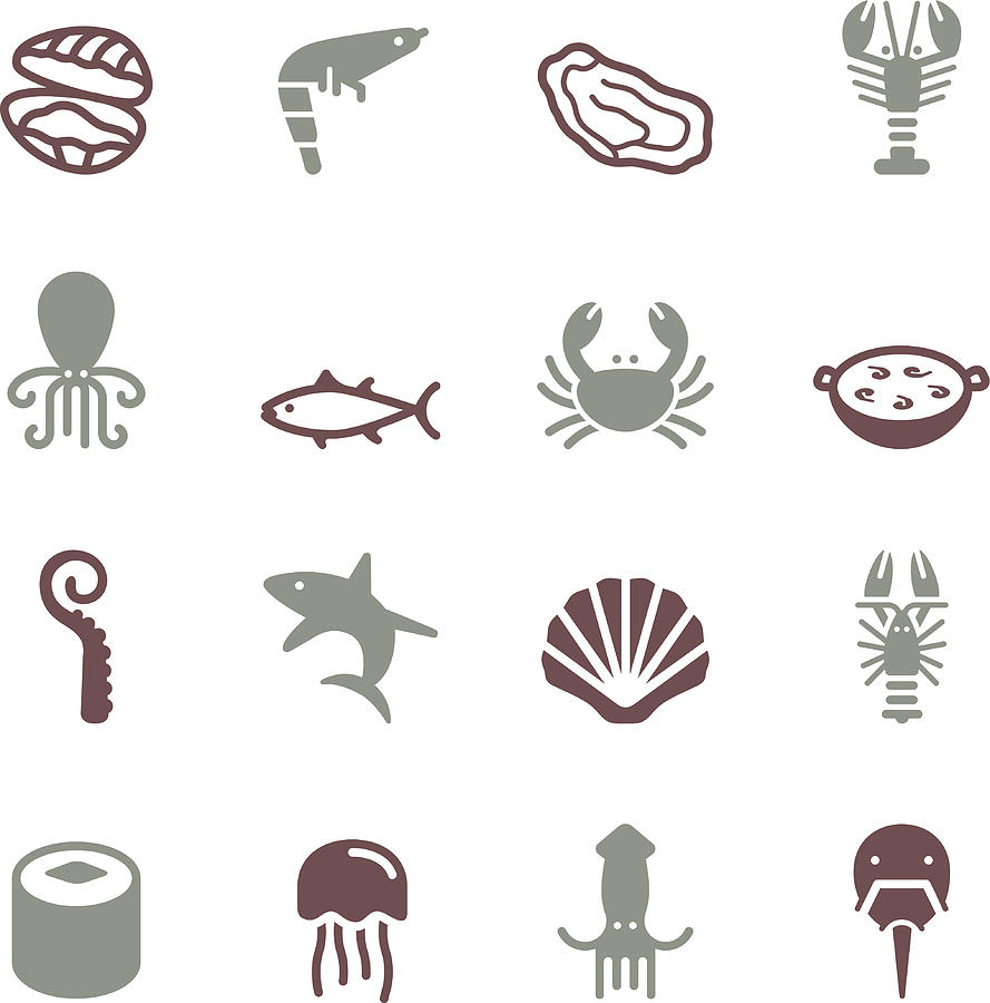 Seafood Icons - Color Series Drawing by TongSur