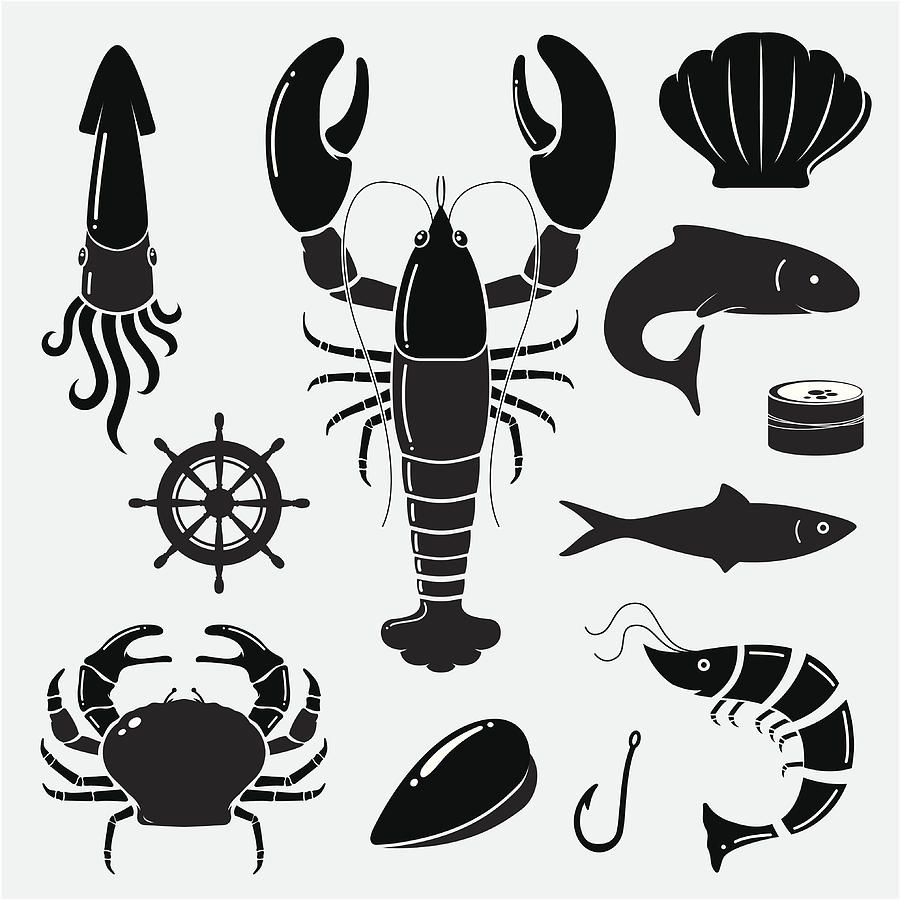 Seafood icons Drawing by Mustafahacalaki