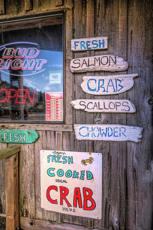 Seafood Signs at the Dock Photograph by Debra and Dave Vanderlaan
