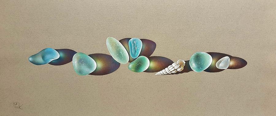 Seaglass - blues and greens Drawing by Elena Kolotusha