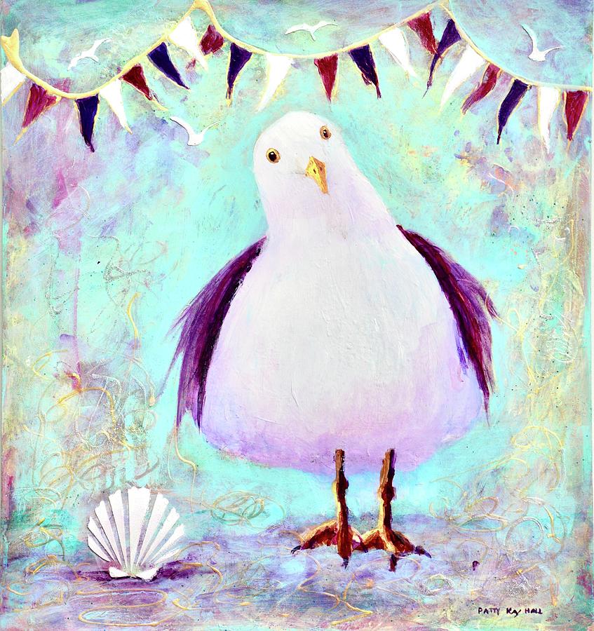 Seagull and Shell Whimsy Painting by Patty Kay Hall
