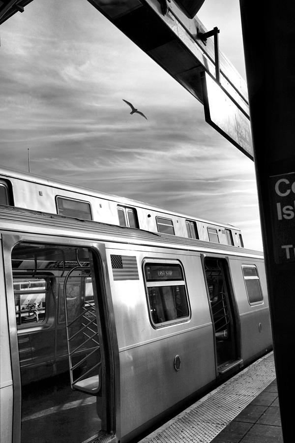 Seagull and Subway Trains at Stillwell Ave - A Coney Island Impression Photograph by Steve Ember