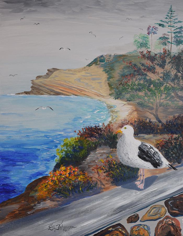 Seagull at Shell Beach Painting by Eric Johansen
