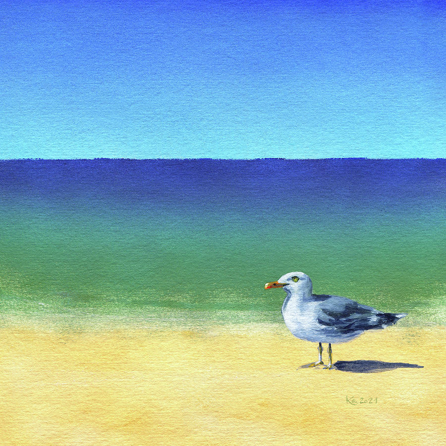 Seagull at the beach Painting by Karen Kaspar