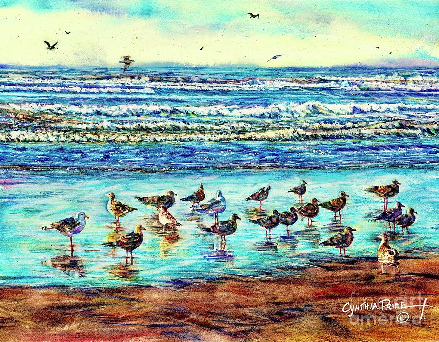 Seagull Get-together Painting by Cynthia Pride