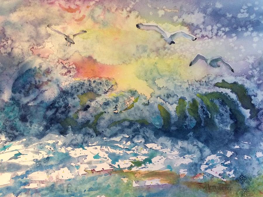 Seagull sunrise Painting by Debbie Hornibrook