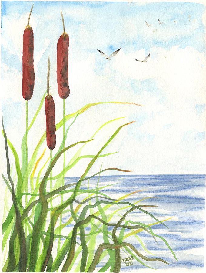 Seagulls And Cattails Painting
