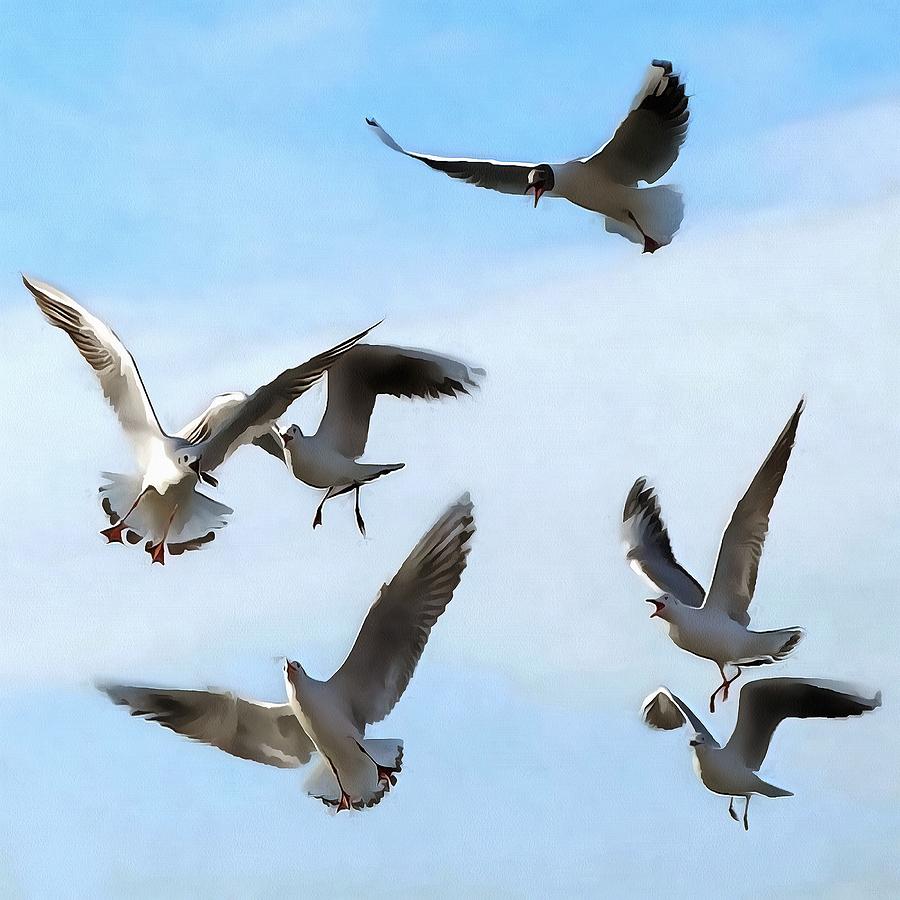 Seagulls, Birds, Seagull, Nature, Bird, Beach, Sea, Bird Art, Bosphorus, Ocean, Seaside, Wildlife, B Painting by Taiche Acrylic Art
