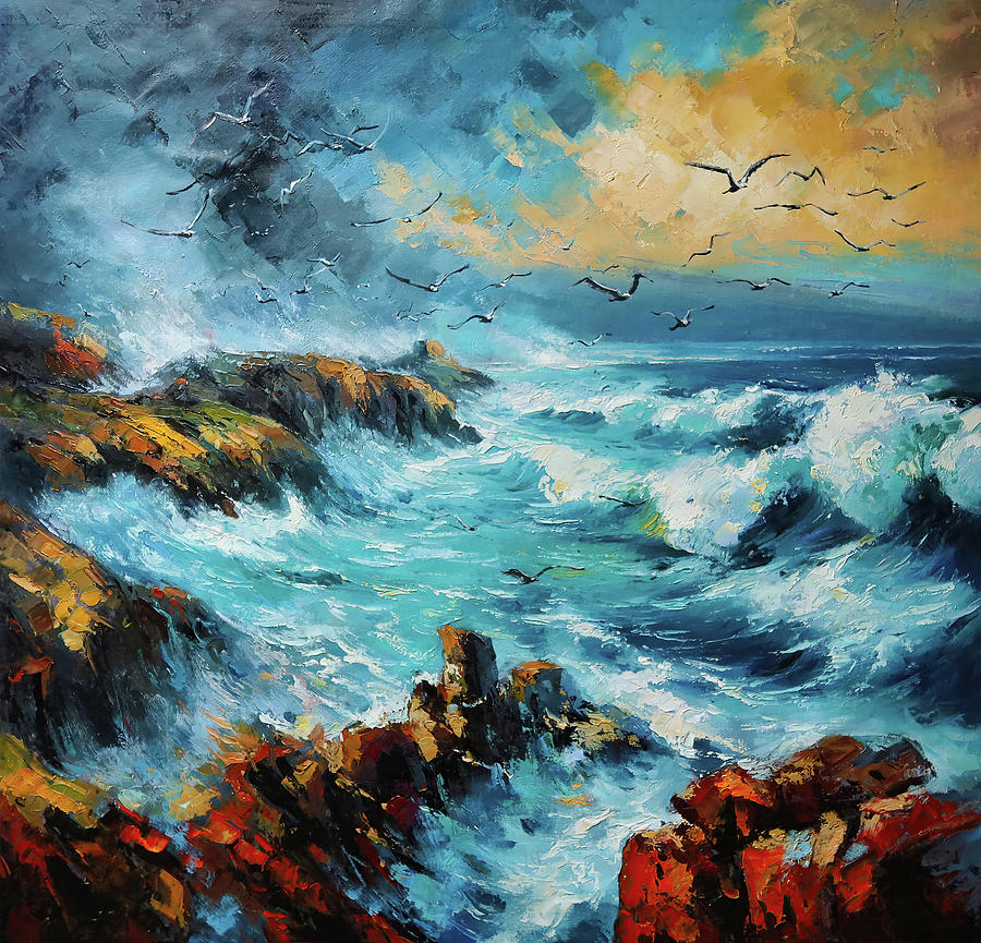 Seagulls In Storm Painting by Conor McGuire